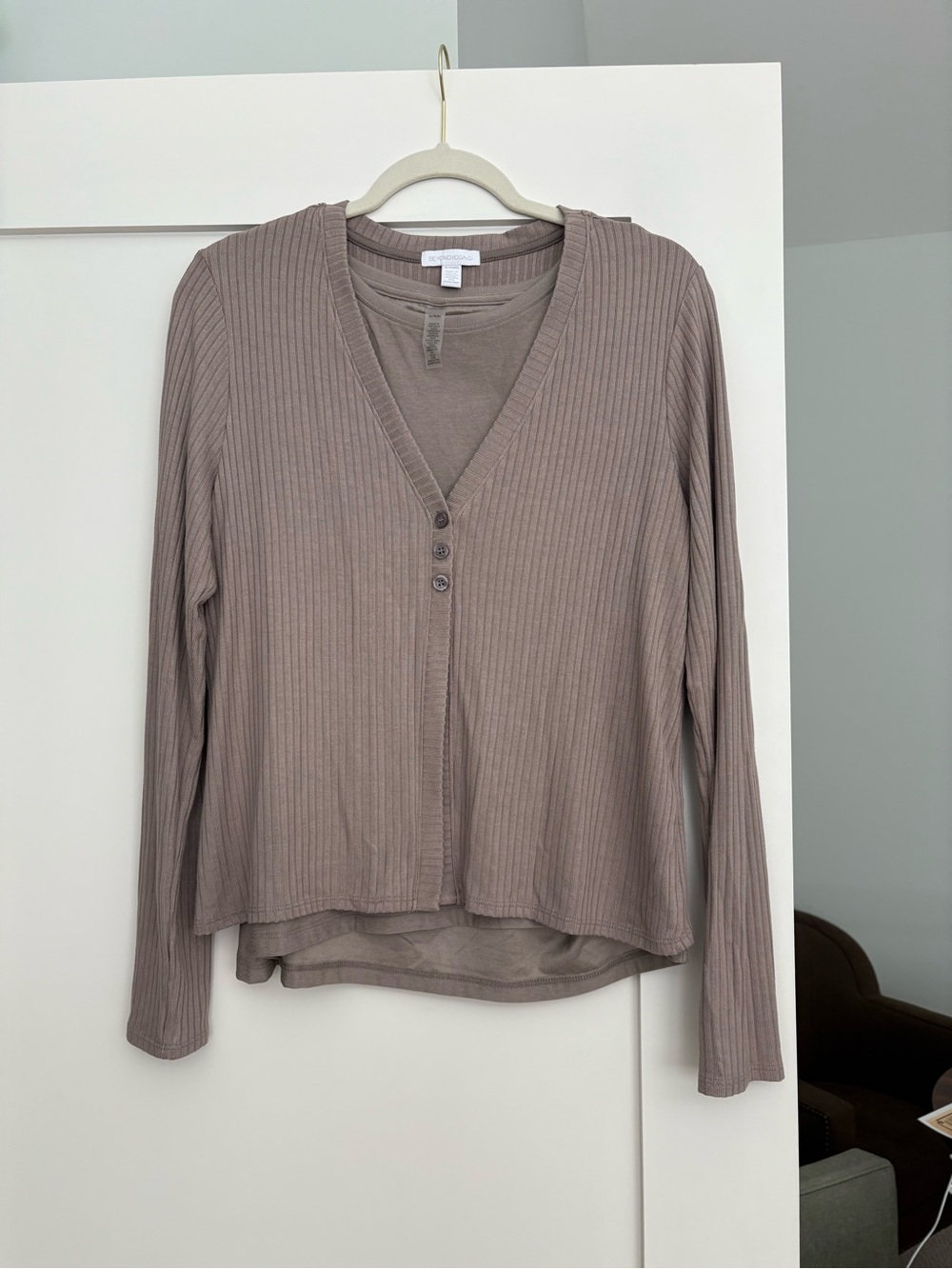 Beyond Yoga Ribbed Twin Set (long sleeve cardigan & tank)- Taupe Size XL NWOT